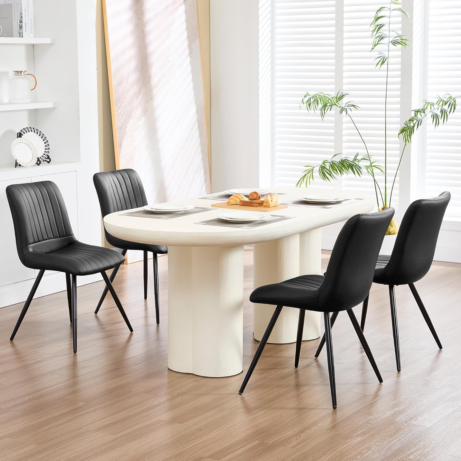 Black Dining Chairs Set of 4, Dining Chairs with Thick Cushions, PU Leather Upholstered Kitchen Dining Room Chairs with Metal Legs for Dining Living Room
