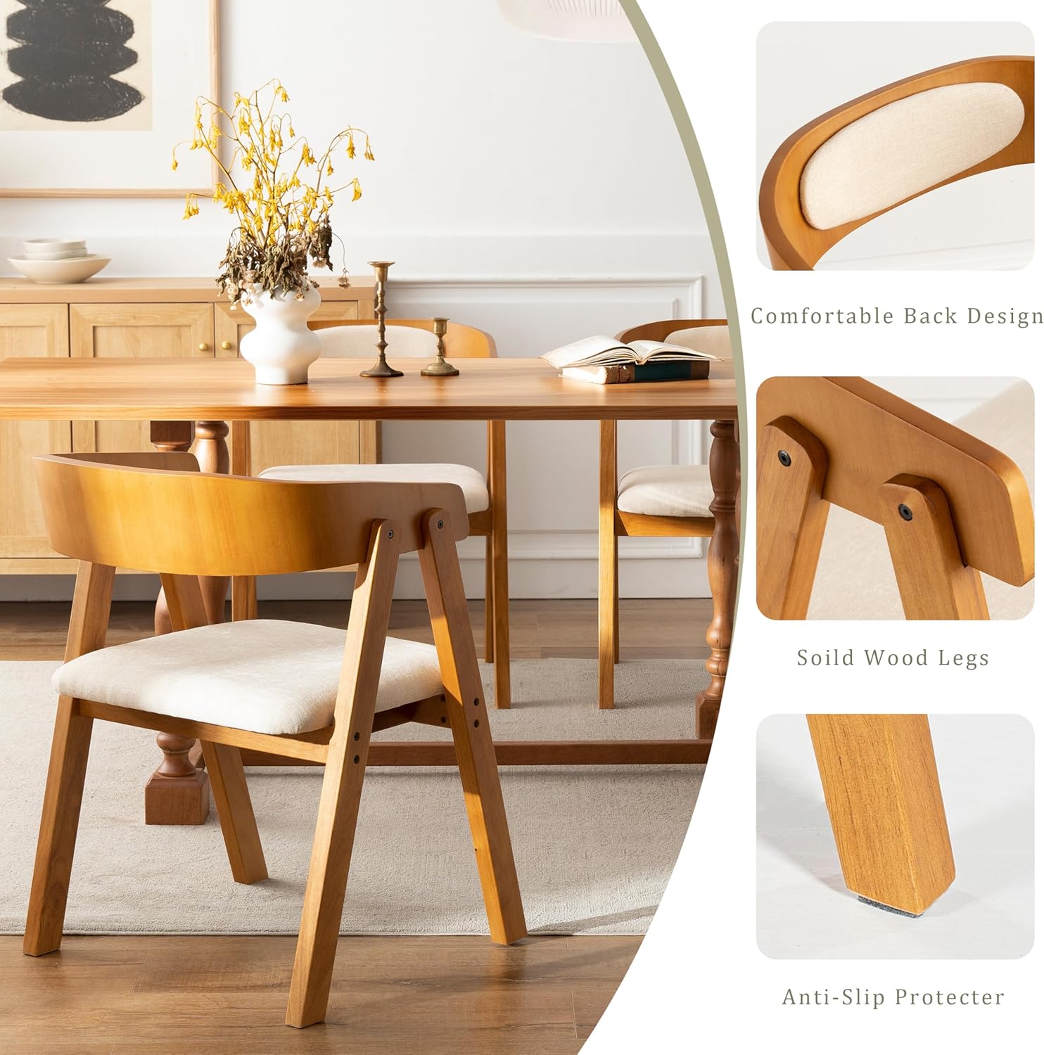 Chogori Wooden Dining Chairs, Modern Dining Room Chairs with Arms and Upholstered Seat, Farmhouse Style Chairs for Kitchen, Dining Room, Living Room (Dark Oak, Set of 6)