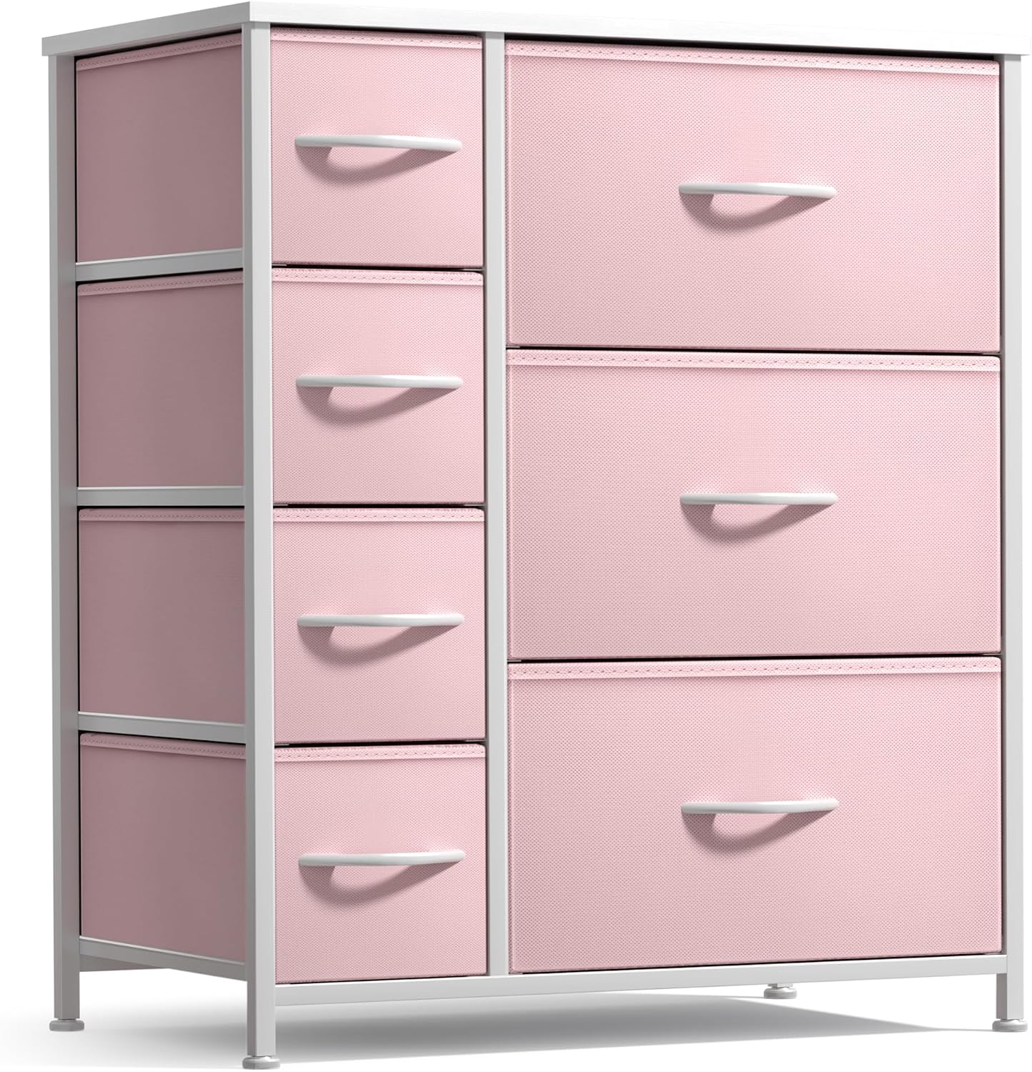 Sorbus Dresser with 7 Drawers - Furniture Storage Chest for Kid’s, Teens, Bedroom, Nursery, Playroom, Clothes, Toys - Steel Frame, Wood Top, Tie-dye Fabric Bins (7-Drawer, Pastel Pink)