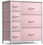 Sorbus Dresser with 7 Drawers - Furniture Storage Chest for Kid’s, Teens, Bedroom, Nursery, Playroom, Clothes, Toys - Steel Frame, Wood Top, Tie-dye Fabric Bins (7-Drawer, Pastel Pink)