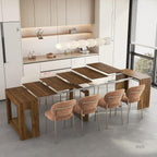 KEIKI Extendable Foldable Dining Table 29.9" to 108.7", Expandable Wooden Console Table for 1–10 People, Space Saving Multifunctional Kitchen Dining Desk, Rectangle Table for Small Spaces, Brown