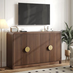 Decofy 55" Buffet Sideboard Cabinet, Mid Century Modern Console Cabinet with Wavy Grain Doors & Adjustable Shelves for Kitchen Cabinets, Living Room, Entryway, Coffee Bar Cabinet, Walnut