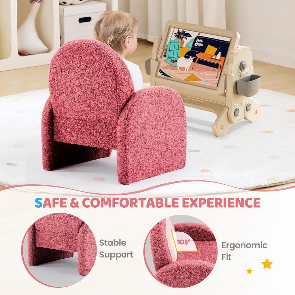 JOYMOR Kids Sofa, Toddler Armchair with Full Teddy Fleece Coverage, Ultra-Soft & Plush, Sturdy Base for Boys and Girls, Red