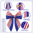 Patriotic Wreath Sash, 56 Inch Red and White Stripes White Blue Stars Front Door Wreath Sash for Holiday Indoor Outdoor Decorations, 1 Pcs