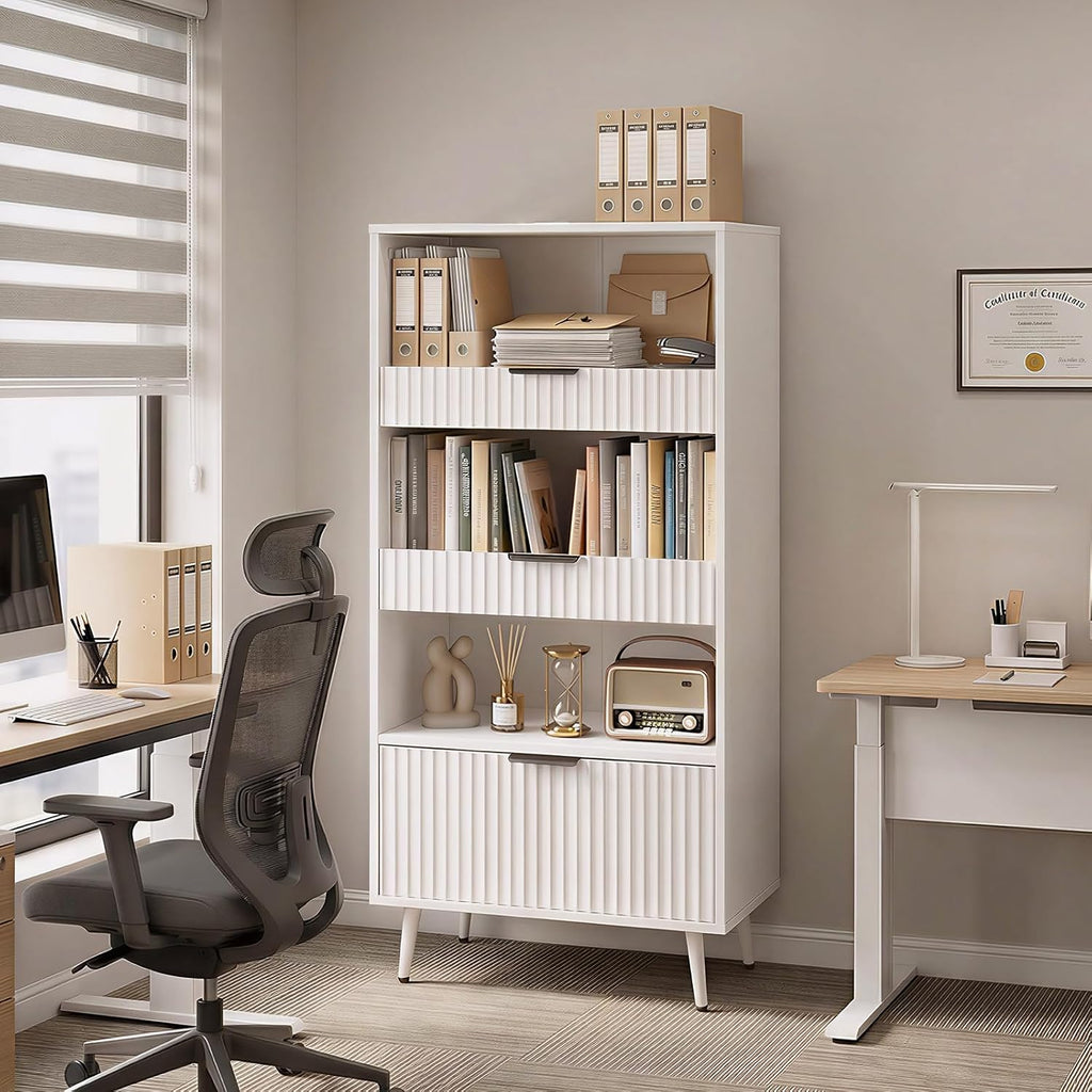 White File Storage Cabinet & 4-Tier Multifunctional Storage, 51.1”Tall Storage Cabinet, Narrow Storage Cabinet for Home Office, Bathroom, Kitchen, Pantry, Living Room, Bedroom