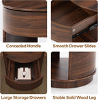 Chogori Solid Wood End Table Set of 2 with Drawer & Storage Shelf – Walnut Round Accent Nightstand, Farmhouse Side Table for Small Spaces, Living Room, Easy Assembly