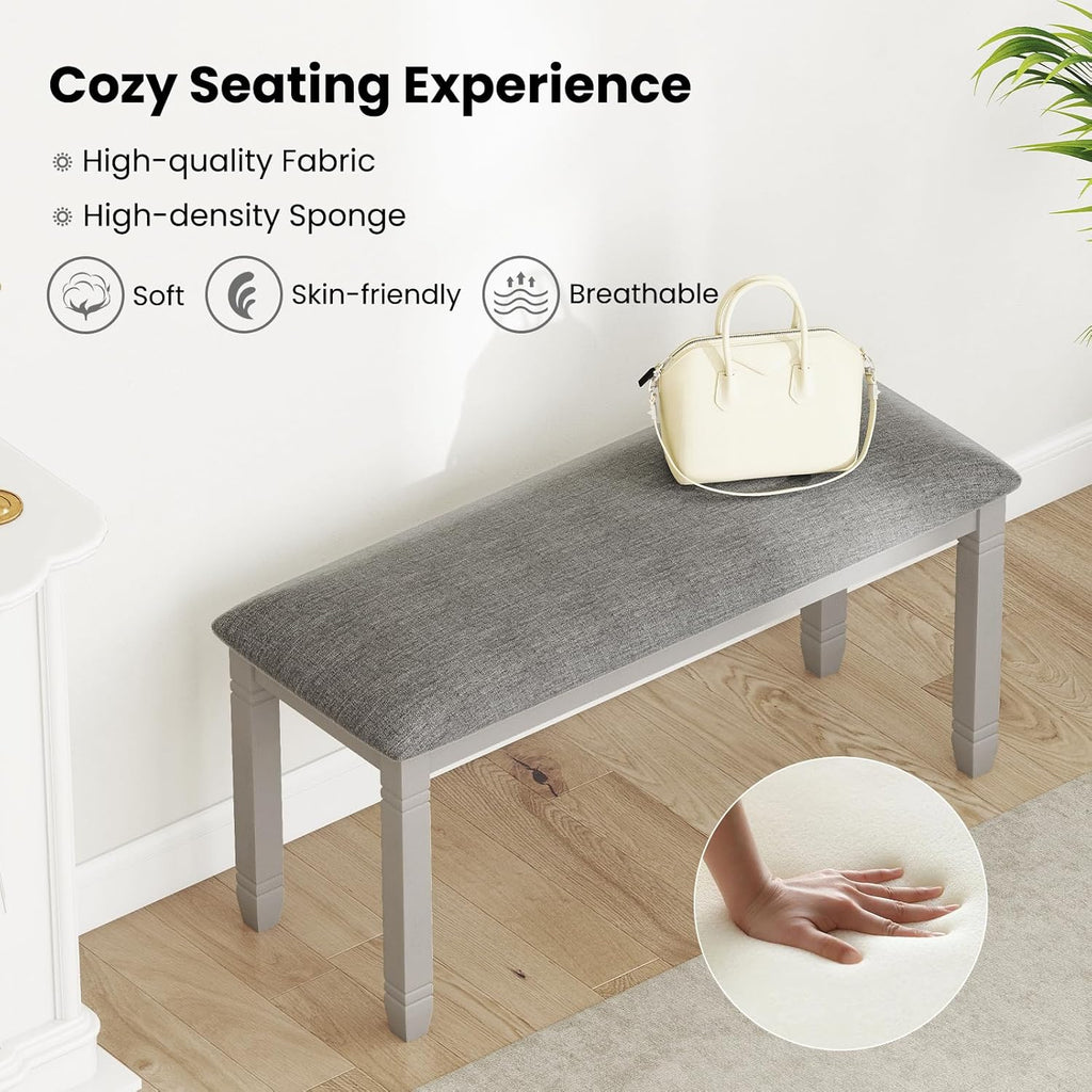 Giantex Upholstered Dining Bench with Padded Seat, Solid Wood Legs, Load 800 lbs, 40.5"x16"x20", Entryway Shoe Rack Bench for Kitchen, Dining Room, Living Room, Bedroom, End of Bed, Hallway (Grey,1)