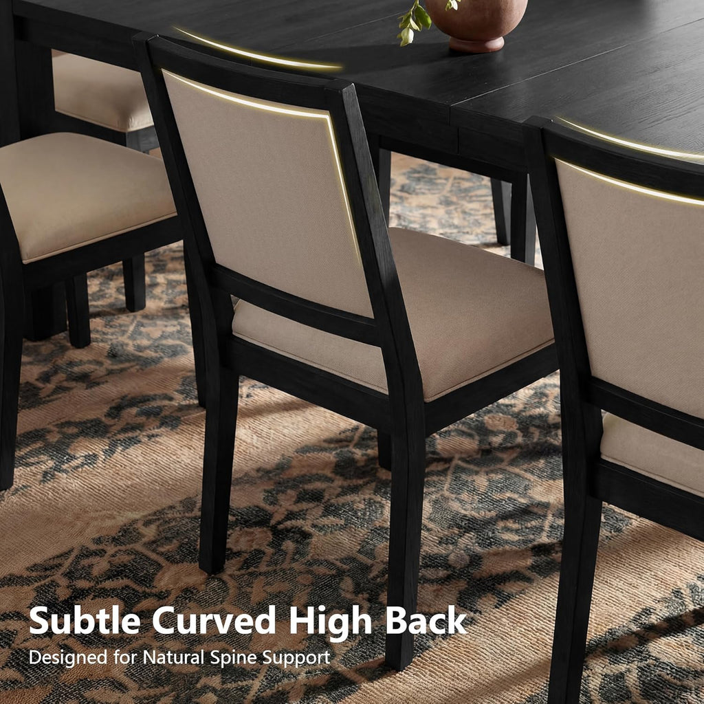9-Piece Expandable Dining Table Set, 60"-80" Modern Wood Table with 8 Upholstered Chairs, Large Rectangular Extension Set for Dining Room, Conference & Entertaining, Black
