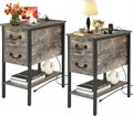 VECELO End Tables,Narrow Nightstands with Charging Station & USB Ports &Drawers,Night Stand for Living Room, Bedroom,Dust Grey
