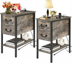 VECELO End Tables,Narrow Nightstands with Charging Station & USB Ports &Drawers,Night Stand for Living Room, Bedroom,Dust Grey