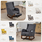 Modern Rocking Chair Nursery Glider, Comfy Rocker Nursery Chair with Foot Rest, Accent Reading Armchair with Pillow and Pocket, Upholstered Lounge Rocker with Solid Wood Base for Relaxing (Charcoal)