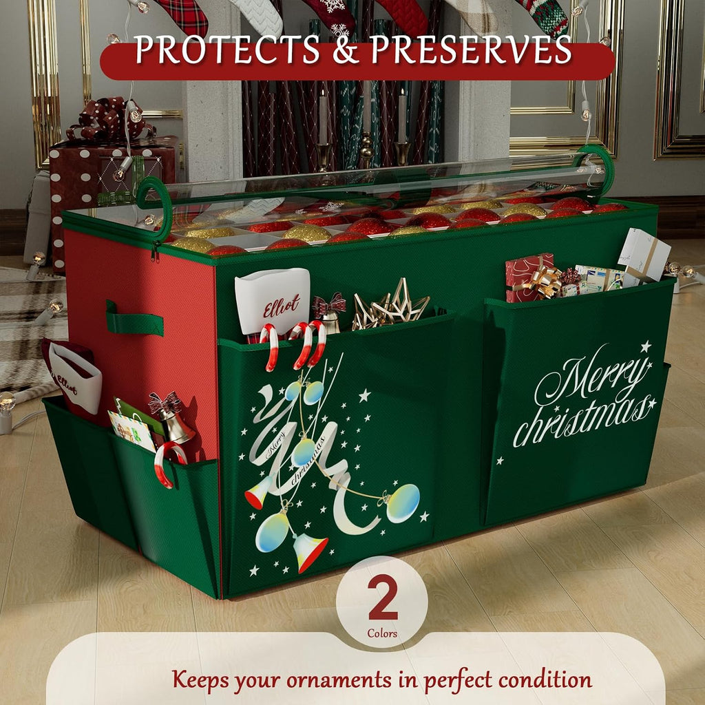 homyfort Christmas Ornament Storage Box, Large Compartment Ornament Organizer Boxes Containers with Dividers for 128 Xmas Holiday Christmas Tree Ornament Storage