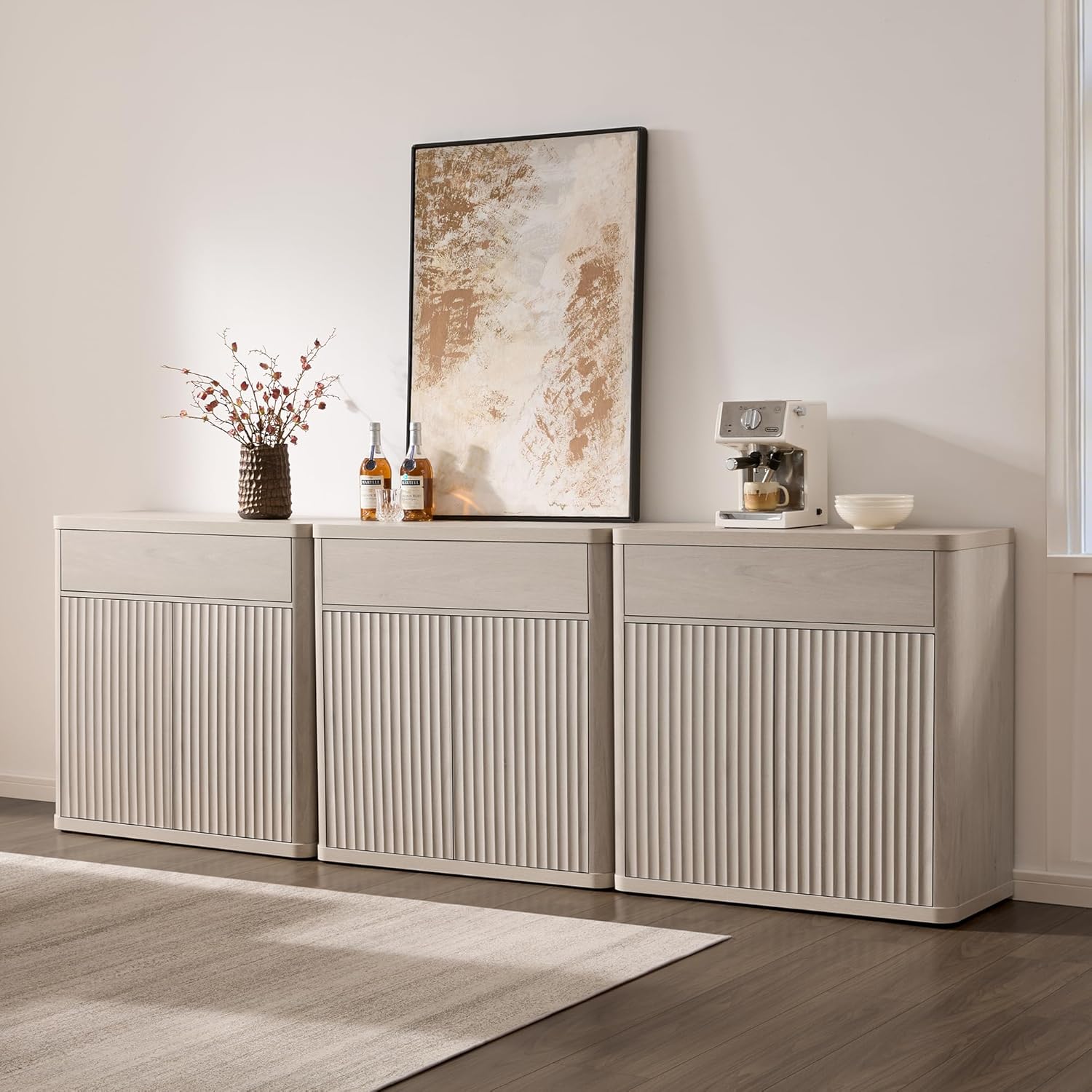 SICOTAS Buffet Cabinet with Storage - Accent Fluted Storage Cabinet with 2 Doors & 1 Drawer 34.6" Wide Modern Sideboard Credenza Large Buffet Table for Living Room Kitchen Dining Room Entryway Office
