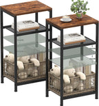 Heybly Small Side Table Set of 2, Tall End Table with Adjustable Shelf, Nightstand, Telephone Table, Accent Table Stand, Entryway Table, Bedroom,Living Room, Office,Kitchen, Rustic Brown HET003SR2