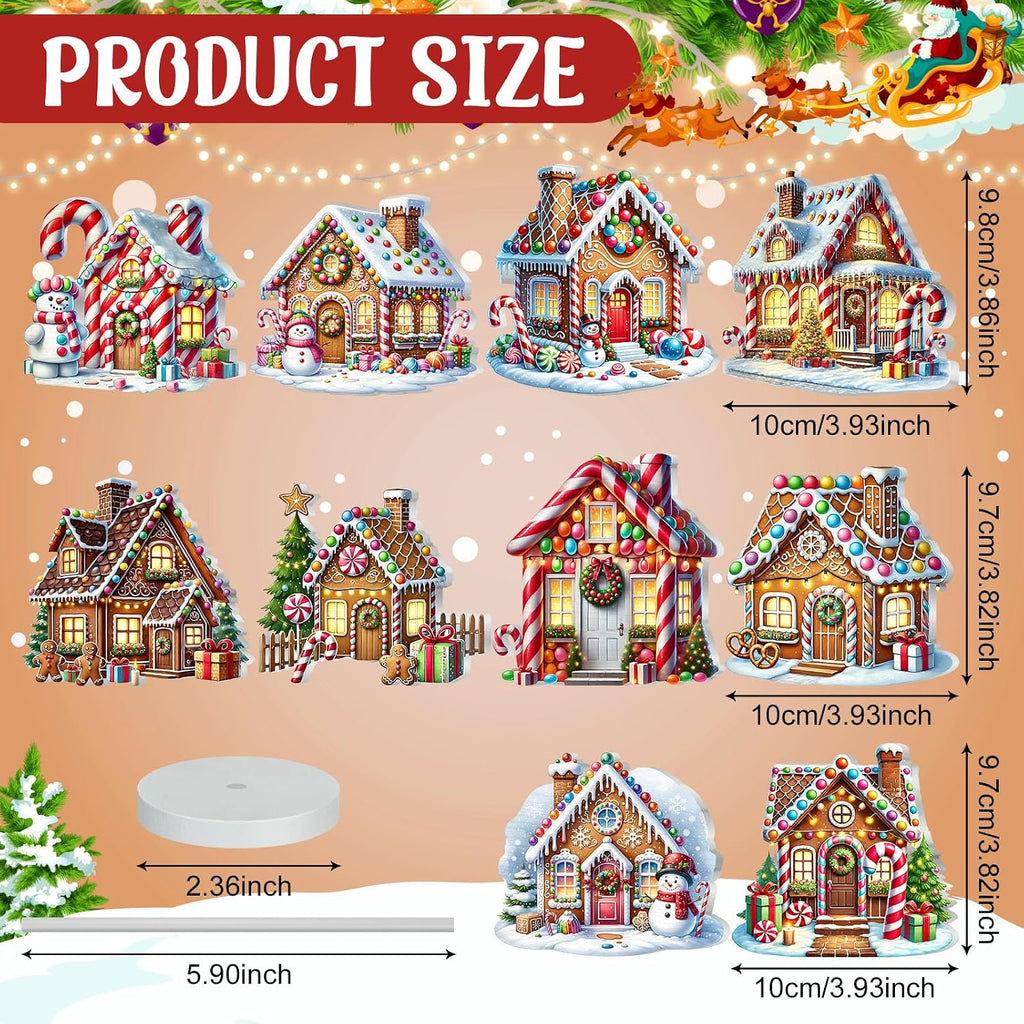 Geelin 10 Pcs Christmas Gingerbread Table Decoration Gingerbread House Decor Christmas Centerpiece for Tables Gingerbreads Theme Tabletop Gift for Xmas Holiday Desk Home Office Party Supplies Decor