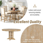 Merax Farmhouse Expandable Round Dining Table, 42 to 56 Inch Vintage Solid Wood Kitchen Table with Removable Oval Leaf, Retro Distressed Finish for Dining Room, Seats 6, Natural