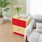 Red and Yellow Nightstand with Safe Curved Edges 2 Drawers for Kids Bedroom | ANBUY Modern Wooden Bedside Table for Toddler Room, End Table , Cute Side Table for Living Room, Nursery, Hallway