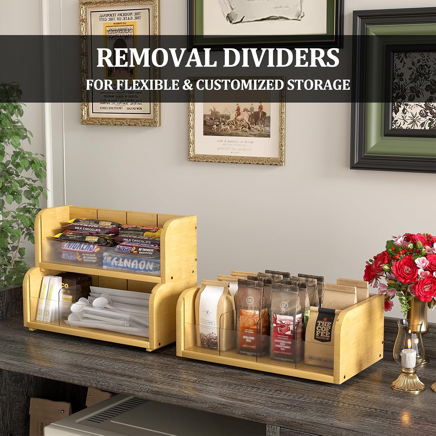 3 Layer Bamboo Tea Bag Organizer, Stackable Tea Storage Holder | Tea Storage Containers with Acrylic Dividers, FSC-certified Bamboo, Easy Assembly