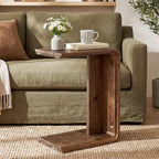 C-Shaped Solid Wood End Table, Wooden Narrow Sofa Side Table for Couch, Living Room, Bedroom, Small Space, Easy Assembly (1 Pcs, Dark Brown)