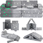 Kids Play Couch, 10Pcs Toddler Sofa,Modular Kids Couch for Playing, Creativing, Sleeping (Grey Stars)