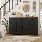 HOSTACK Buffet Sideboard Cabinet with Drawers, 55" Large Buffet Storage Cabinet with Shelves and Doors, Modern Farmhouse Coffee Bar Station for Kitchen, Dining Room, Black/Rustic Brown