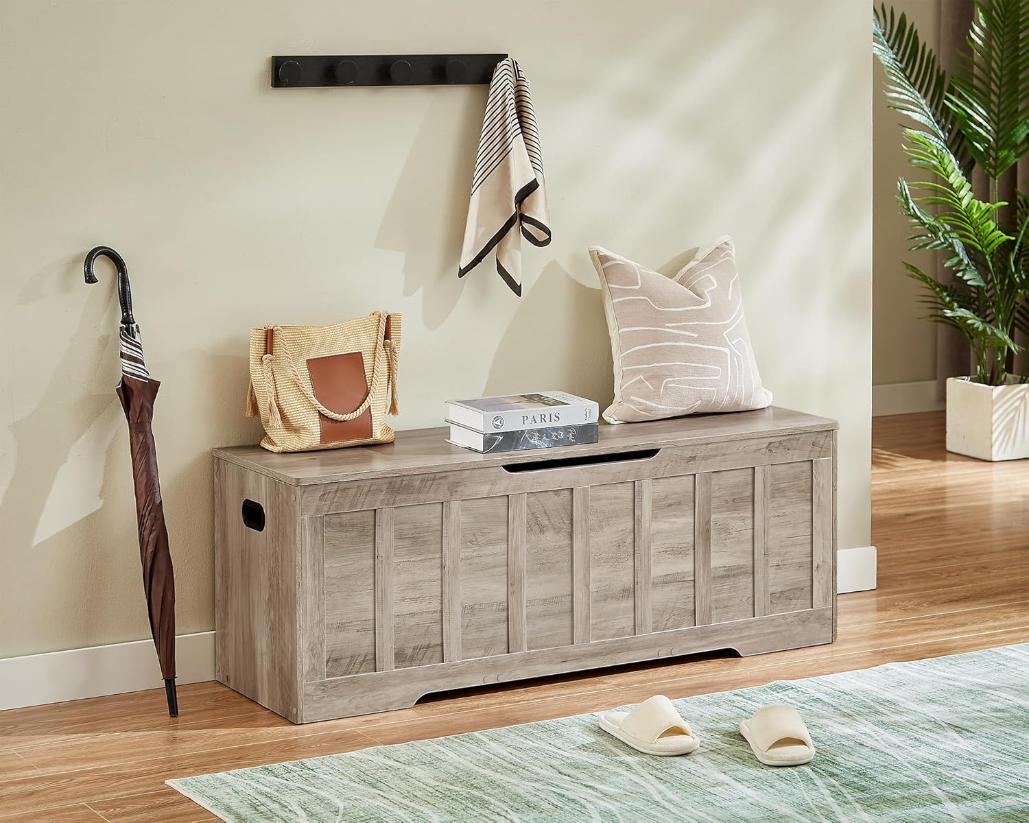 VANKILEY 51.2" Storage Chest Extra Large,Storage Bench with 2 Safety Hinges,Shoe Bench,51.2 * 15.7 * 19.1 inches,Wooden Trunk for Bedroom,livingroom,entryway,Supports 220 lb,Easy Assembly(Greige