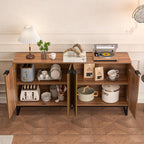 Fiogmub Fluted Accent Storage Cabinet, Kitchen Sideboard Buffet with 4 Fluted Doors, Adjustable Shelves for Living Room, Dining Room, Hallway (Walnut)