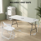6FT Foldable Table Set with 6 Pack Plastic Folding Chairs, Heavy Duty 350 lbs Folding Table & Folding Chairs, Portable Foldable Furniture Bundle for Parties, Wedding, Events, Indoor & Outdoor