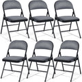 COSTWAY 6 Pack Upholstered Folding Chairs, Foldable Chair with Steel Frame and Fabric Padded Seat & Backrest for Home Office Outside Party Event, Grey & Black