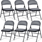 COSTWAY 6 Pack Upholstered Folding Chairs, Foldable Chair with Steel Frame and Fabric Padded Seat & Backrest for Home Office Outside Party Event, Grey & Black