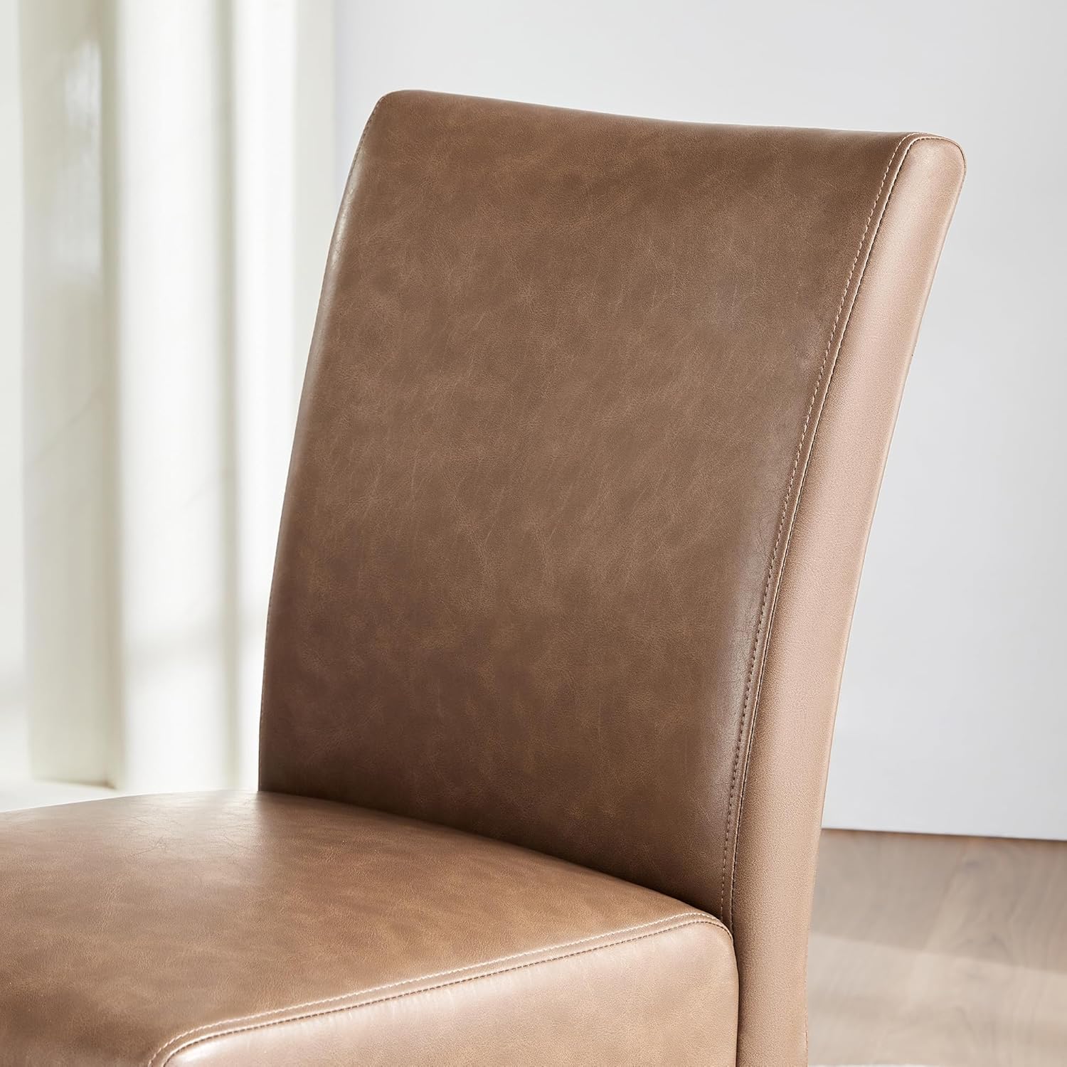 Watson & Whitely Upholstered Dining Chairs Set of 4, Faux Leather Armless Dining Room Chairs with Solid Wood Legs & Back Side Chair for Kitchen, Living Room, Restaurant, Saddle Brown