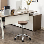 FIRAVOE Adjustable Office Stool with Wheels 19.5"-26.6", Brown Thick Cushion Backless Rolling Chair (Coffee Brown)