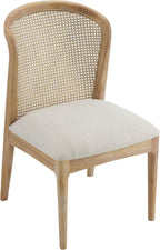 Modern Dining Chairs Set of 2, Fabric Upholstered Kitchen Chairs with Cane Webbing Back and Rubberwood Frame, Beige and Natural for Dining Room