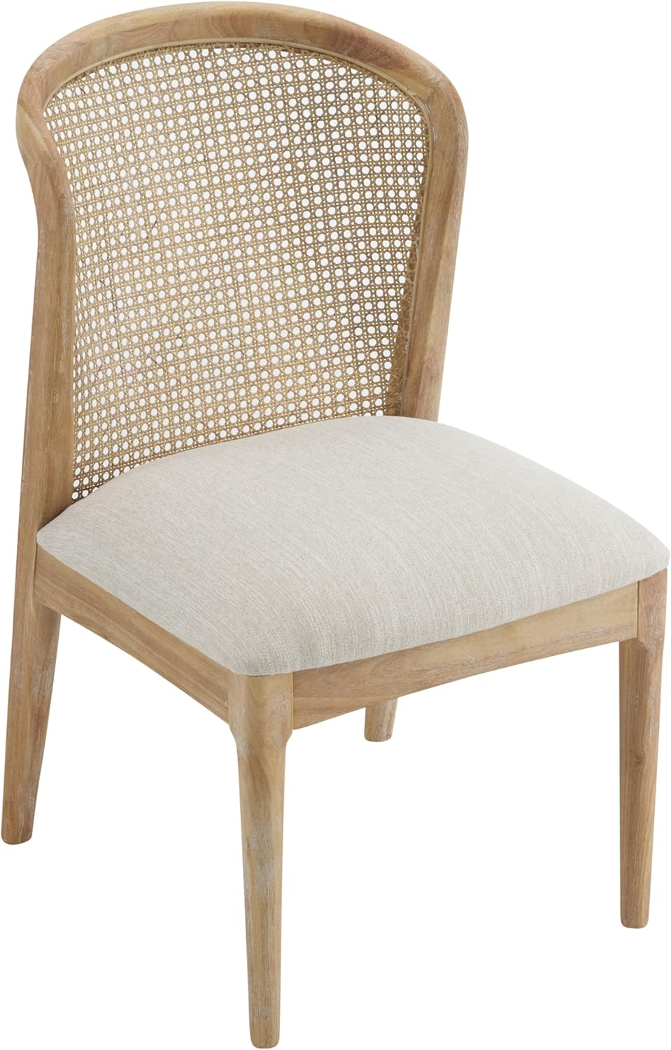 Modern Dining Chairs Set of 2, Fabric Upholstered Kitchen Chairs with Cane Webbing Back and Rubberwood Frame, Beige and Natural for Dining Room