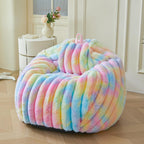 MEGO Kids Fluffy Faux Rabbit Fur Bean Bag Chair Cover(No Filler), Tie Dye Shaggy Striped Stuffed Animal Storage Bean Bag for Plush Toys, Fuzzy Ribbed Beanbag Cover Kids Girls Teens, Anti-slip, Rainbow