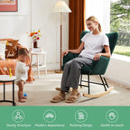 Simple Deluxe Nursery Rocking Chair, Teddy Upholstered Glider Rocker with High Backrest, Comfy Accent Armchair for Nursing & Reading, Standard Size, Green