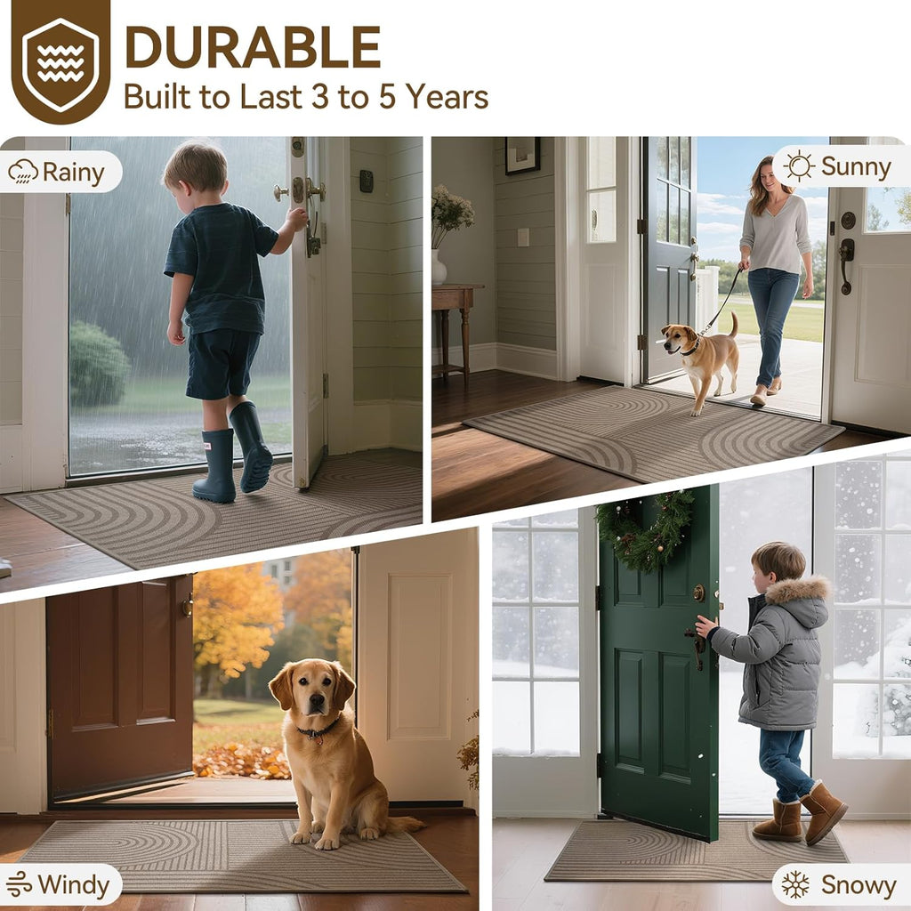 Front Door Mat 17''x30'', Absorbent Dirt Resist Washable Non Slip Low-Profile Indoor Doormat, Easy Clean Welcome Entryway Door Mats, Brown