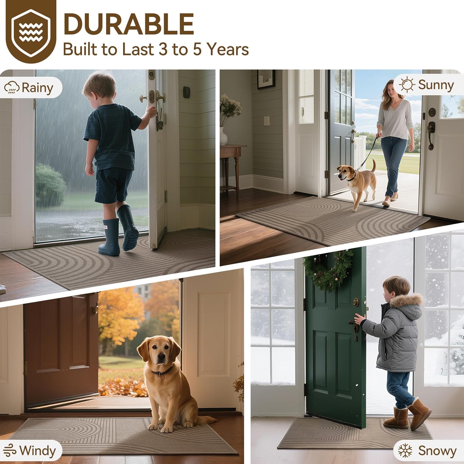 Front Door Mat 17''x30'', Absorbent Dirt Resist Washable Non Slip Low-Profile Indoor Doormat, Easy Clean Welcome Entryway Door Mats, Brown