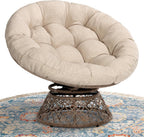 Bme 40" Ergonomic Wicker Papasan Chair with Soft Thick Density Fabric Cushion, High Capacity Steel Frame, 360 Degree Swivel for Living, Bedroom, Reading Room, Lounge, Sepia Sand - Brown Base