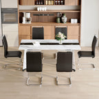 Dining Table Set for 6,White Marble 71'' Dining Room Table with Spacious legroom and Black Leather Dining Chairs,Easy Assembley,7 Pieces Kitchen Table and Chairs for Dining Room,Restaurant