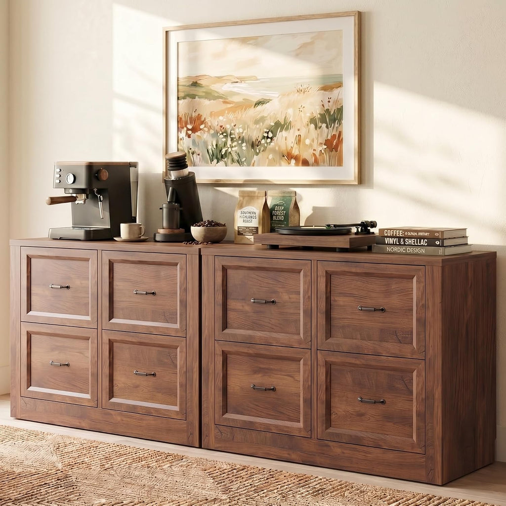 39" Sideboard Buffet Cabinet with 4 Drawers, Storage Credenza with Toe-Kick Design, Modular Cabinet System Expandable for Living Room, Entryway & Kitchen (1, Cracked Oak, 39 Inch)