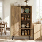 Pantry Cabinet with 4 Doors, 51.2" H Freestanding Bathroom Storage Cabinet, Adjustable Shelf & Raised Legs for Bathroom, Kitchen, Living Room, Yellow Oak