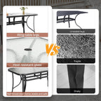 TLSUNNY Patio Outdoor Table W/ 1.69″ Umbrella Hole, 30"X 55" Rectangular Tempered Glass Patio Dining Table for 6, Outdoor Metal Furniture, All-Weather Use, for Patio, Graden, Backyard (Black)