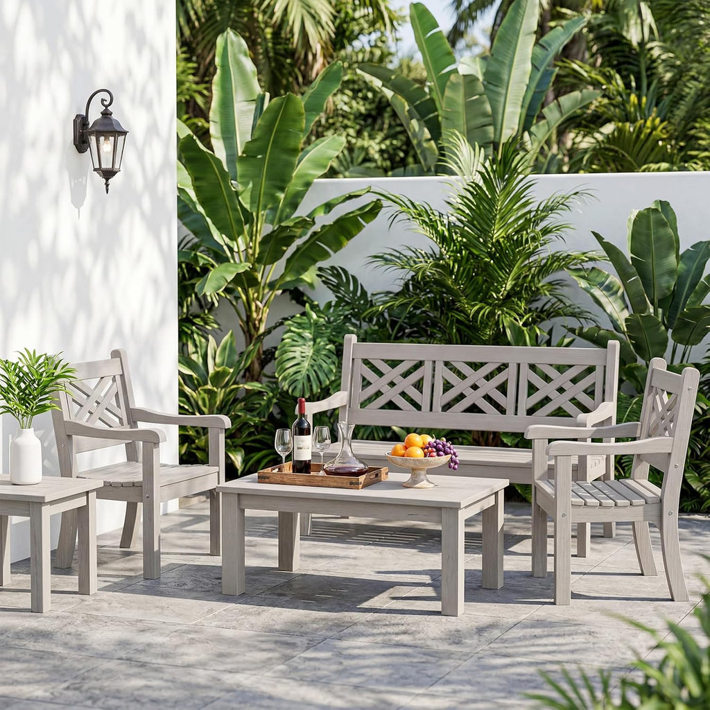Psilvam Poly Lumber Outdoor Patio Chair with Arms, Weather Resistant Farmhouse Dining Chair with Cross Back, All-Weather Garden Chair, Low Maintenance Outdoor Seating for Backyard Deck Porch, Gray