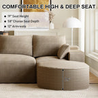 108" U-Shaped Boneless Couches for Living Room,Comfy Fluffy Cloud Sectional Couch with Curved Ottoman, Modern Plush Corduroy Deep Seat Modular Sectional Sofa for Small Spaces, Light Brown