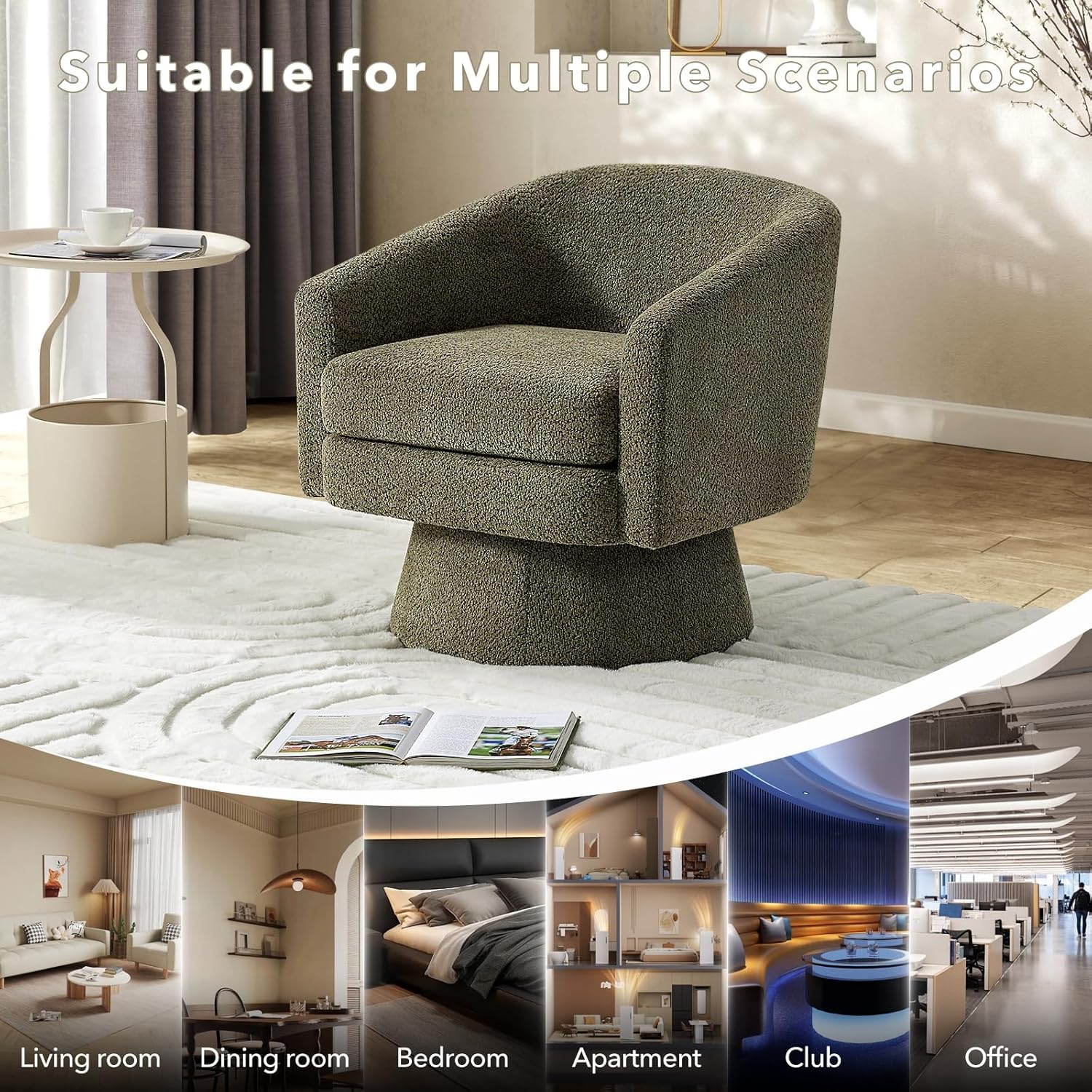CABIHOME 360° Accent Chair, Wood Frame & Soft Padded Lounge Chair with Ergonomic Wrap Design, Cozy Chenille Fabric Armchair for Living Room, Garden, Patio