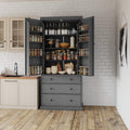 77inch Farmhouse Kitchen Pantry, Freestanding Large Cupboard Storage Cabinet with 3 Drawers, Kitchen Pantry Sideboard, with 8 Door Shelves & 3 Adjustable Shelves, Gray