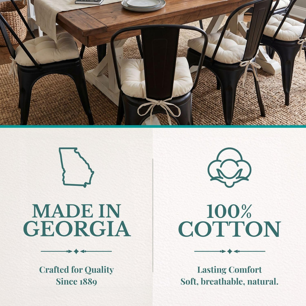 Barnett Home Decor Metal Chair Cushions - 14x14 Chair Cushions for Tolix Chairs - Machine Washable, 100% Cotton, Made in USA - Farmhouse Chair Pads - Ticking Stripe Natural Pack of 4