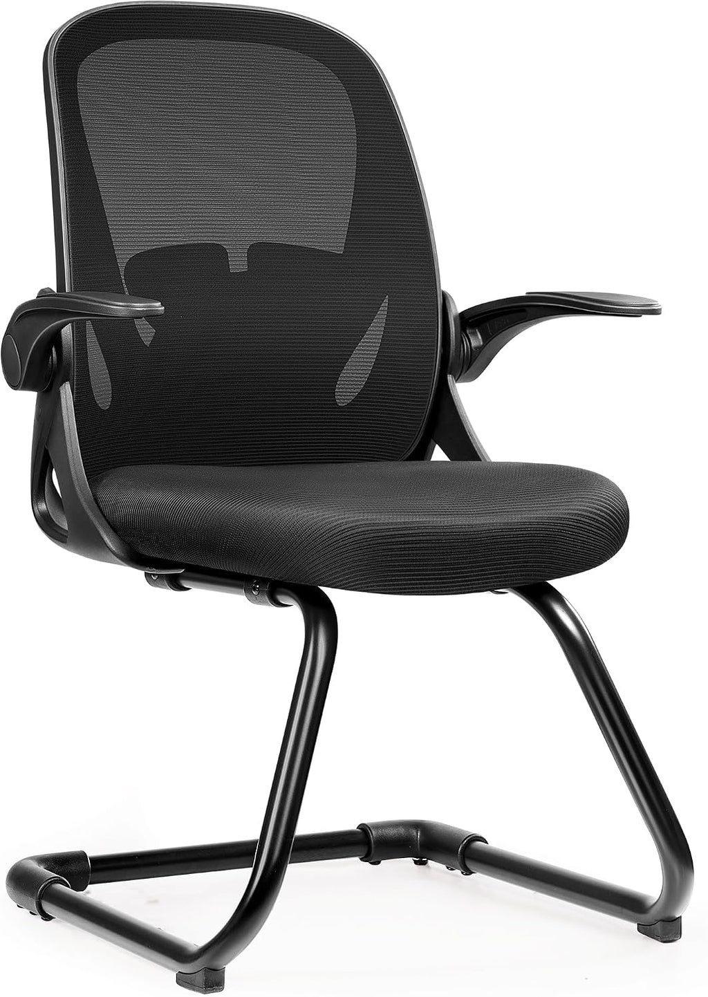 Primy Waiting Room Chairs with Flip Up Arms and Adjustable Lumbar Support, Office Guest Chairs & Reception Chairs for Conference Room, Breathable Mesh Black Desk Chair No Wheels for Guest and Elderly
