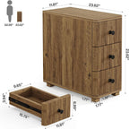 Tribesigns End Table with 3 Drawers, Farmhouse Fluted Narrow Side Table, Wood Slim Sofa Side Table for Small Spaces, Rustic Nightstand with Storage for Living Room Bedroom